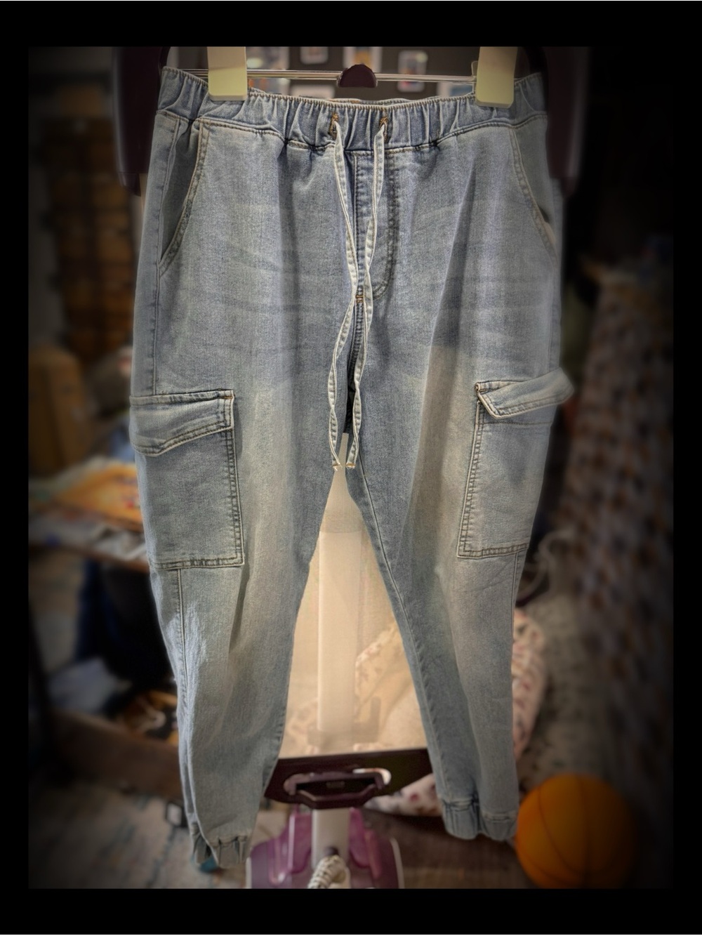 Almost Famous Light Blue Denim Cargo Joggers